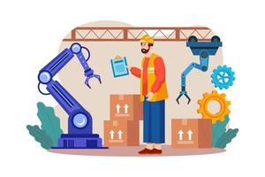 Assembly line with industrial robotic arms vector