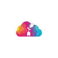 Eco Plug cloud shape concept vector logo design. Leaf plug energy logo concept.