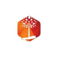 Church logo. Christian church cross praying tree logo. Christian Sword Church Cross logo design. vector