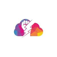 Fist Thunder Power cloud shape concept Logo Design. Hand hold thunder logo design. vector