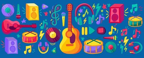 Musical festival flat stickers set vector