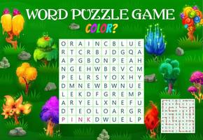 Word search puzzle game find color of magic tree vector