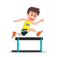 a cheerful boy doing hurdling vector