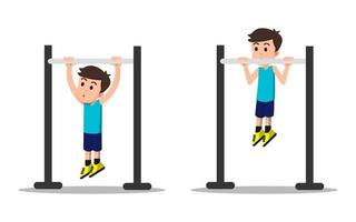a sports boy doing a pull up exercise vector