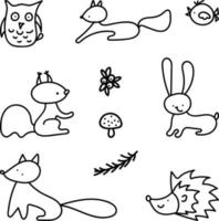 Set of forest animals in doodle style vector