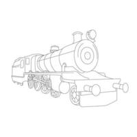 arte de línea de la vieja ilustración de vector de locomotora de vapor