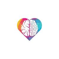 Brain connection heart shape concept logo design. digital brain logo template. vector