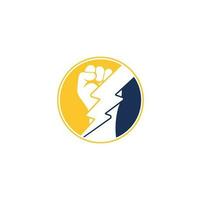 Fist Thunder Power Logo Design. Hand hold thunder logo design. vector