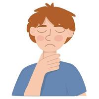 Sick man having sore throat symptom. Man unwell.Man holds on to his throat. vector