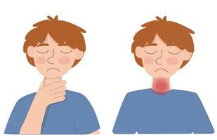 Sick man having sore throat symptom. Man unwell.Man holds on to his throat. vector