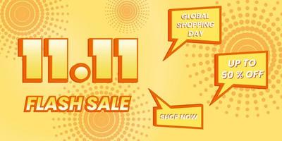 global shopping day 11 11 banner. text effect, bubbles chat, simple and colorful style. use for background, event, promotion, poster and flyer vector