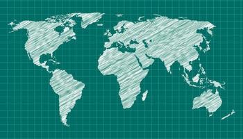 mapa del mundo garabateado sobre fondo verde vector