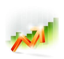 Red arrow on green bar graph vector