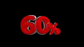 60 percent 3D number animation with alpha channel video