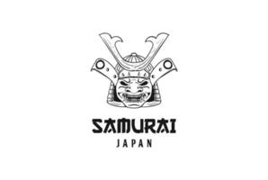 Vintage Japanese Samurai Mask Face Head Logo Design Vector