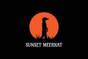 Sunset African Sunset Sunrise Standing Meerkat Silhouette Logo vector