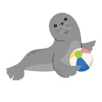 lindo animal de foca con pelota de goma vector