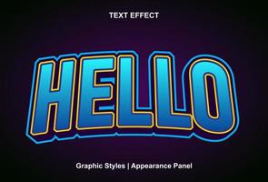 hola efecto de texto con estilo gráfico y editable vector