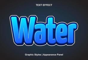 efecto de texto de agua con estilo gráfico y editable vector