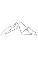 Single continuous line drawing of mountain range landscape. Web banner with mounts in simple linear style. Adventure winter sports concept isolated on white background. Doodle vector illustration