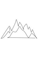 Mountain landscape continuous one line vector drawing. Beautiful view with mountains and fresh air. Nature, rock panoramic sketch. Holiday vacation concept isolated on white background