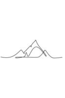 Single continuous line drawing of mountain range landscape. Web banner with mounts in simple linear style. Adventure winter sports concept isolated on white background. Doodle vector illustration
