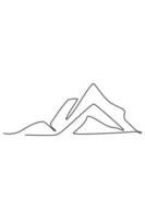 Mountain landscape continuous one line vector drawing. Beautiful view with mountains and fresh air. Nature, rock panoramic sketch. Holiday vacation concept isolated on white background