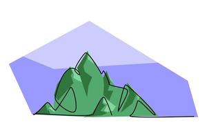 Continuous line drawing of mountains. A beautiful scenery the sunrise between mountains isolated on white background. Perfect nature panorama. Minimalist style. Vector design illustration