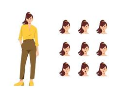 Young Woman Expressing set of Different Emotions vector