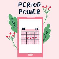 Menstrual calendar. Menstrual calendar in a mobile phone. Vector illustration.