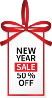 isolate square new year sale price tag with red ribbon png