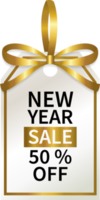 isoler l'étiquette de prix géométrique de la promotion des ventes du nouvel an avec la conception de png de ruban d'or