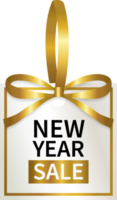 isolate new year sale promotion geometric price tag with gold ribbon png