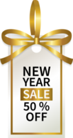 new year sale promotion geometric price tag with gold ribbon png