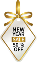 isoler l'étiquette de prix géométrique de la promotion des ventes du nouvel an avec ruban d'or
