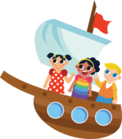 niños montando el barco png