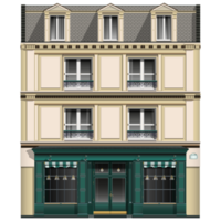 bâtiment européen en briques à l'ancienne dans un style réaliste. façade vue de face de la maison à l'ancienne. architecturale traditionnelle. illustration png colorée.