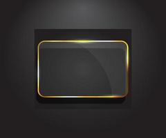 Vector abstract dark background with gold and glass effect. Horizontal rectangular frame, acrylic plate, box. Stylish backdrop for your design. Transparent glossy material with glare. Banner template