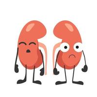 Human kidneys with eyes. Sad kidneys. Organ with emotions, cartoon style. Vector illustration