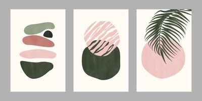 Boho poster collection balance, sun, palm leave. Set of modern minimalist abstract aesthetics illustrations.  Design for social media, wallpapers, postcards, prints. vector