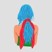 Female stylish hairstyle and accessory. Young woman haircut back view head, creative modern accessory. Vector trendy portrait