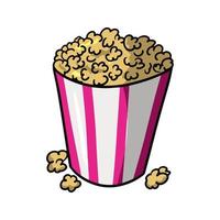 Large paper cup with popcorn, vector illustration in cartoon style on a white background