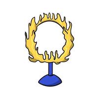 Ring on a stand, fire ring for performing circus tricks, vector illustration in cartoon style on a white background