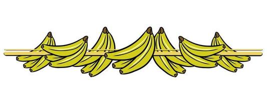 Horizontal border, edge, bright yellow ripe banana fruits, vector illustration in cartoon style on a white background