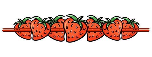 Horizontal border, edge, bright red juicy strawberries, copy space, vector illustration in cartoon style