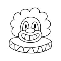 Monochrome clown mask in a wig, vector illustration in cartoon style on a white background