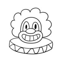 máscara de payaso monocromática en una peluca, ilustración vectorial en estilo de dibujos animados sobre un fondo blanco vector