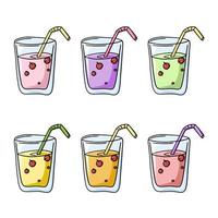 A set of colored icons, fruit cocktail with berries in a glass glass, vector illustration in cartoon style on a white background