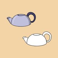 Set of images, round silver kettle for boiling water, vector illustration in cartoon style on a colored background