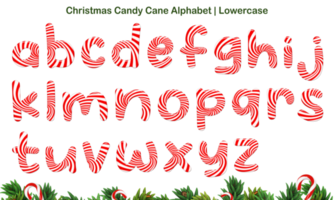 conjunto de alfabeto de bastón de caramelo de navidad, incluye letras mayúsculas y minúsculas, números y símbolos. png
